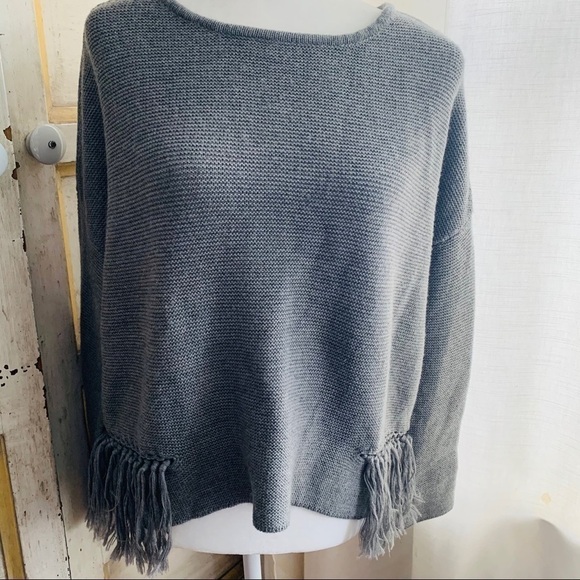 RAMY BROOK Gray Silena Crop Wool Sweater w/Fringe - Picture 3 of 12